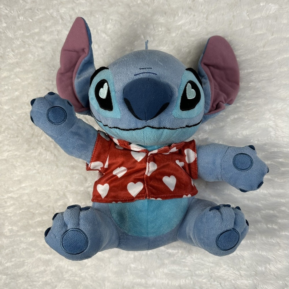 Disney Stitch Plush 12" Stuffed Animal Lilo & Stitch Blue Toy Shirt Hearts